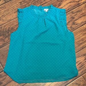 J. Crew Teal Ruffle Sleeve Tank Top